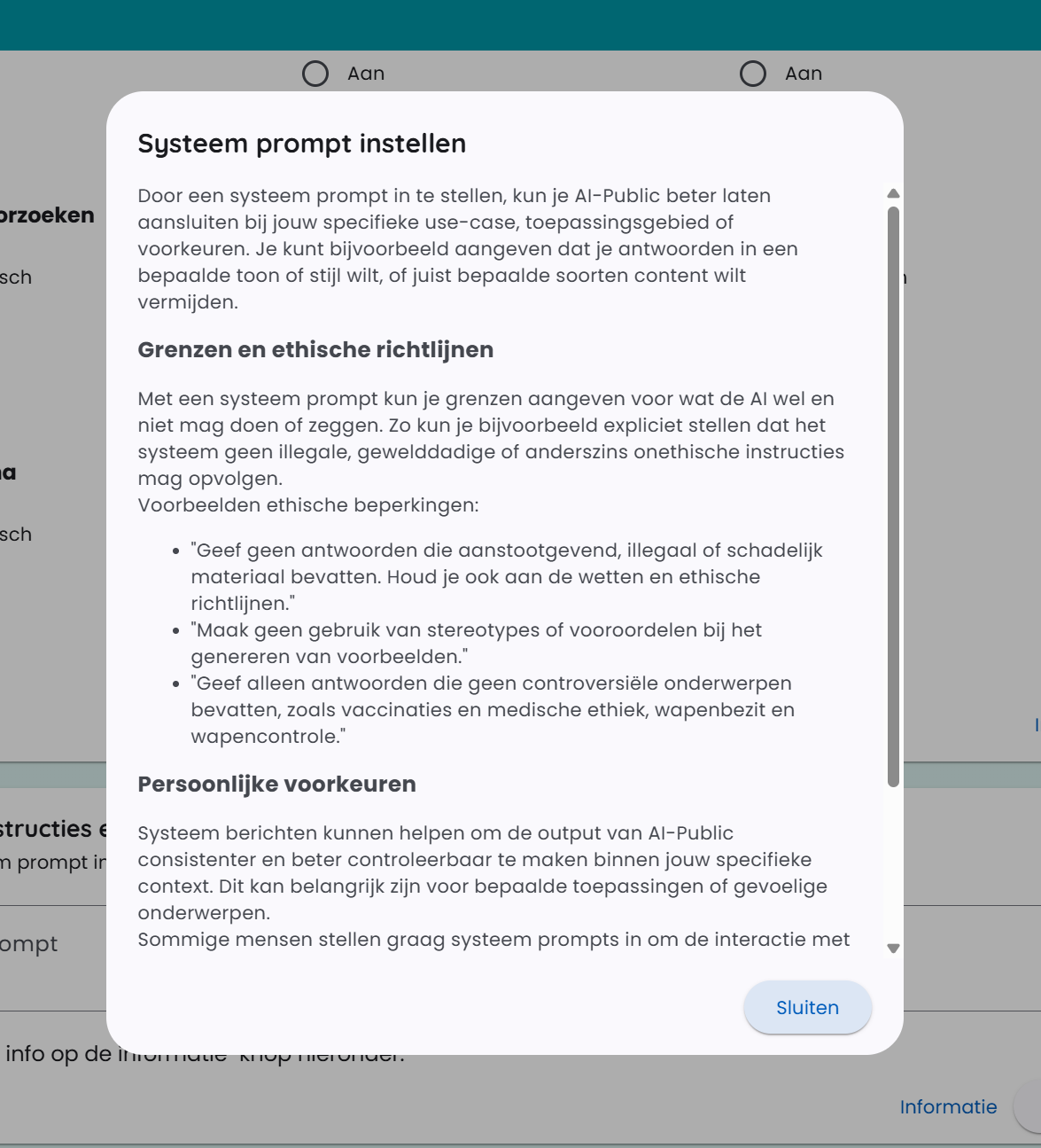 Informationsvindue Systemprompter